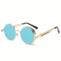 Round Sunglasses Cyberpunk Hippie Style Metal Frame UV Protection