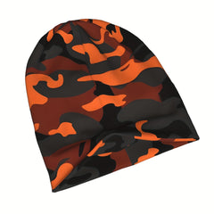 Orange Camo Style Brimless Hat With Rolled Cuff