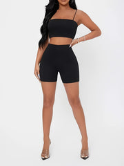 Solid Cami Top & Biker Shorts Set for Women