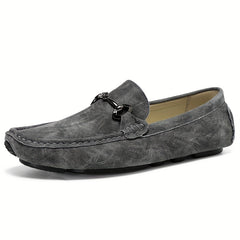 Metal Buckle Flat Loafers Soft Sole Slip On Shoes
