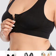 3 Pack Plus Size Sports Bra Set Zipper Front Racer Back Wireless Bralette