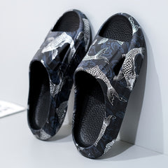 Men's Fish Print Cloud Slides Slippers Lightweight Non Slip Shoes