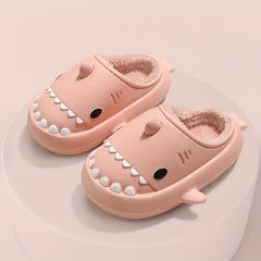 Girls' Cartoon Shark Fleece House Shoes - Non Slip Soft Bottom