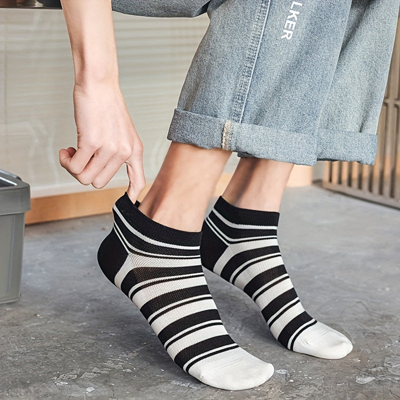 5 Pairs Striped Socks Soft & Lightweight Low Cut Ankle Socks Women's Stockings