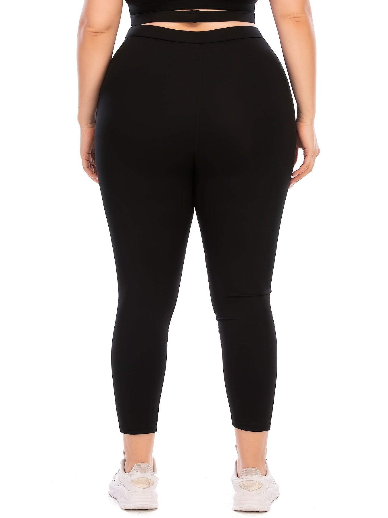 Solid Yoga Sports Leggings With Pocket Women's Plus Medium Stretch