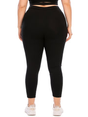 Solid Yoga Sports Leggings With Pocket Women's Plus Medium Stretch