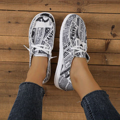 Women's Newspaper Print Canvas Loafers Lightweight Walking Shoes