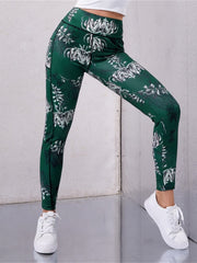 Floral Print High Stretch Yoga Pants with Phone Pocket