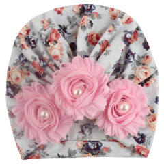 Soft Beanie Hat with Flowers for Baby Boy Girl