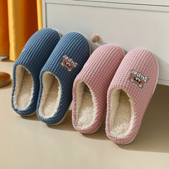 Plaid Bear Fleece Slides Non Slip House Slippers