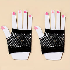 Short Fishnet Rhinestone Gloves - Stylish Gloves For Women