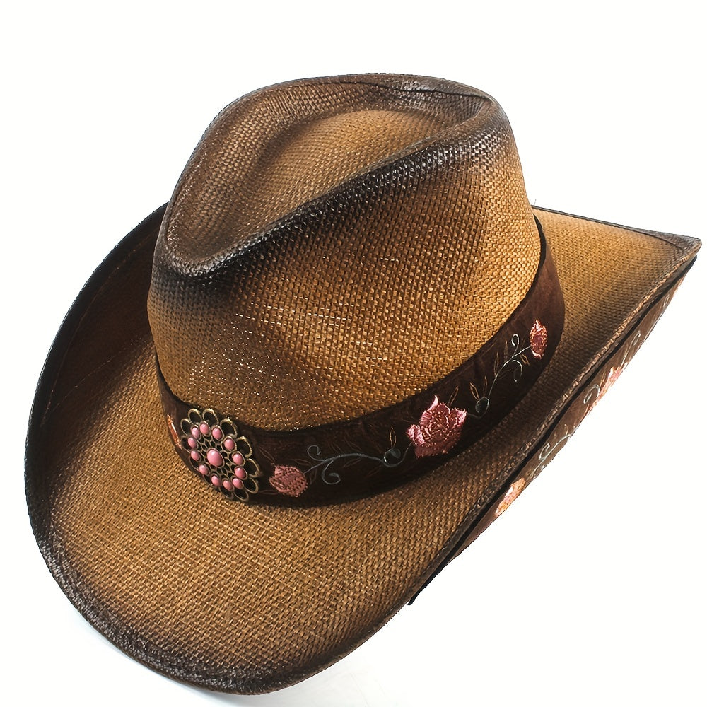 Vintage Embroidery Flower Hatband Boho Straw Hat