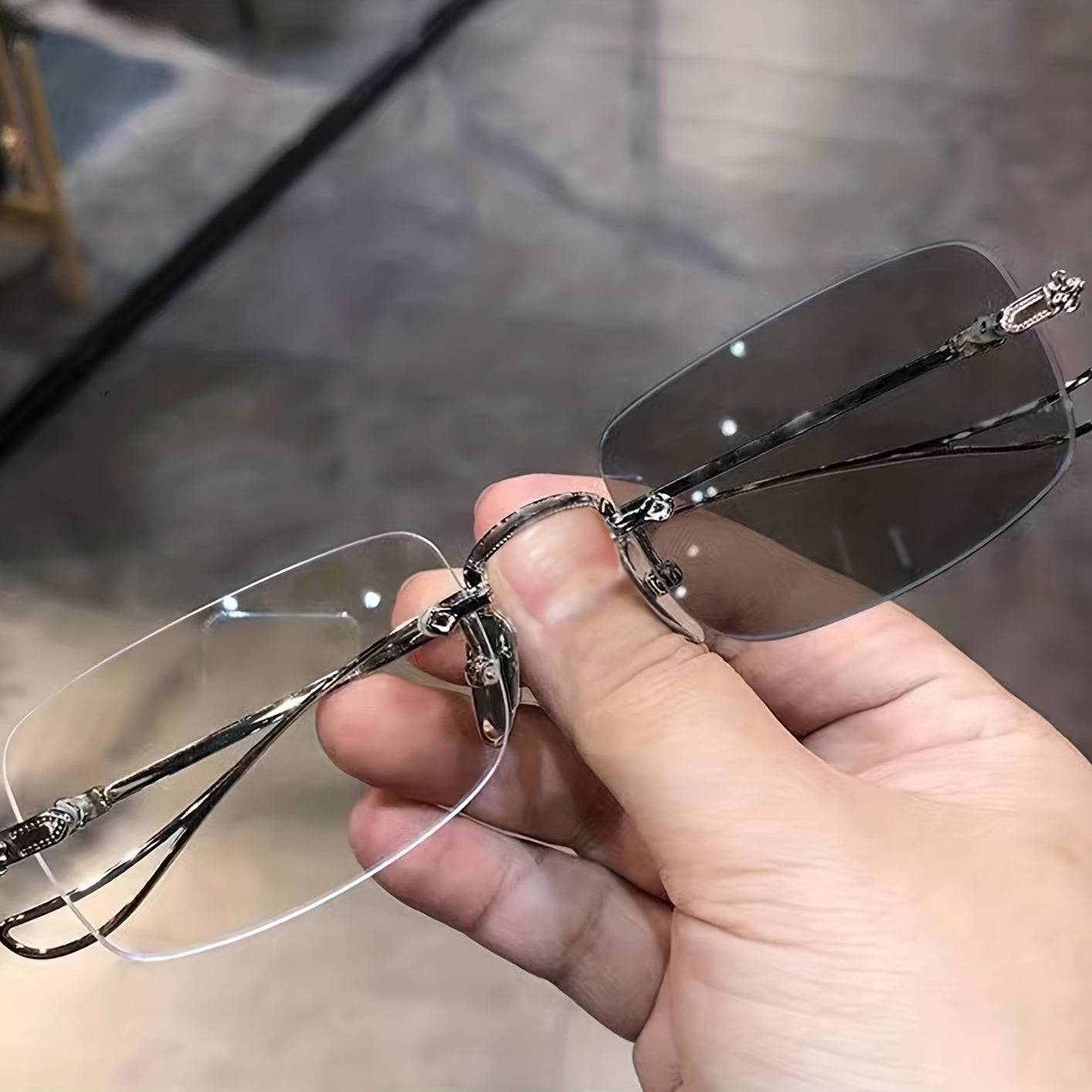 Men's Lightweight Frameless Changing Glasses with Anti Light Lens & Case