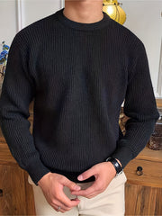 Men's Casual Solid Knitted Sweater Round Neck Pullover For Fall Winter