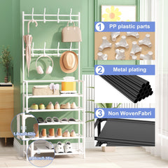 Entrance Coat Rack Foyer Shoe Rack 4 5 Layers 8 Hooks Storage Shelves