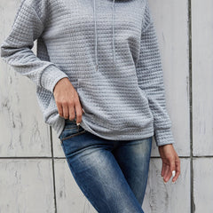 Textured Kangaroo Pocket Hoodie Long Sleeve