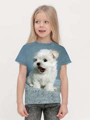 Girls 3D Puppy Graphic Crew Neck T shirt Short Sleeve Summer Clothes