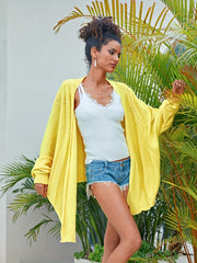 Vacay Cardigan Women's Plus Solid Bat Sleeve Open Front