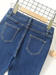 Girls Slim Fit Stretch Denim Long Pants With Pocket