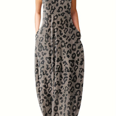 Leopard Print Maxi Cami Dress With Pockets