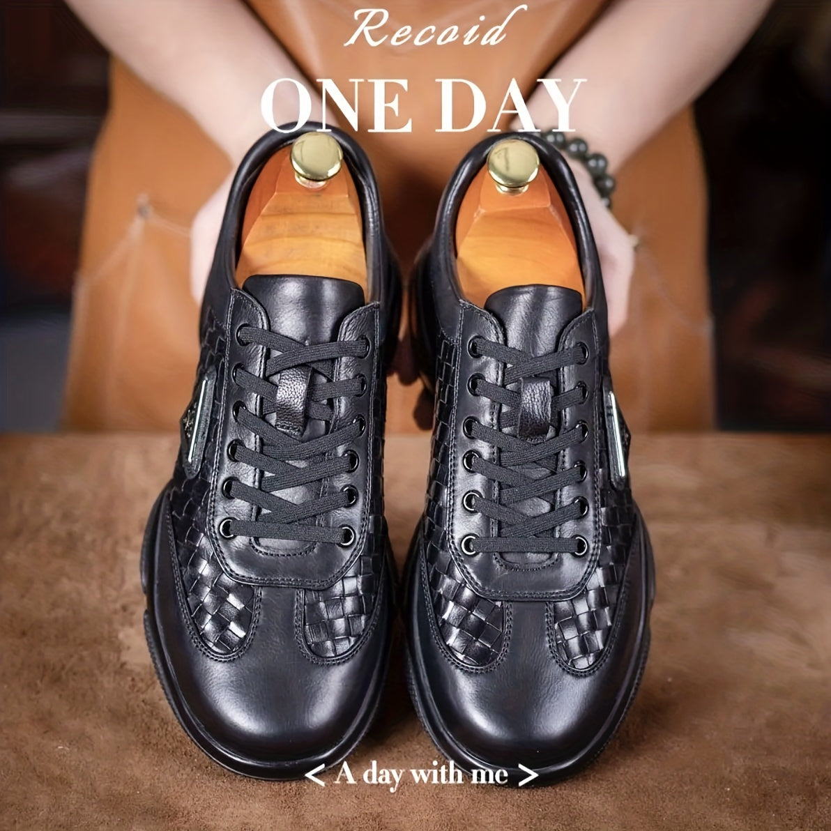 Men's Leather Plaid Lace-up Sneakers with Air Cushion