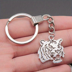 Vintage Silvery Tiger Keychain Pendant Animal Bag Ornament Key Ring