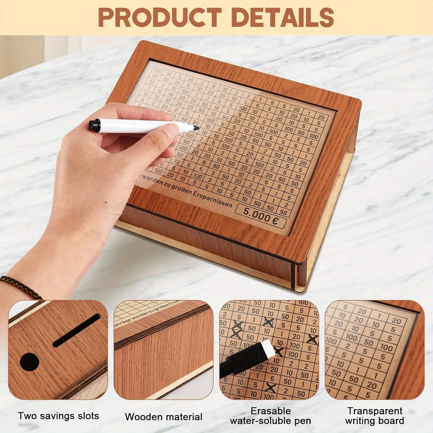 Wooden Savings Bank with Counter Reusable Money Box for Adults