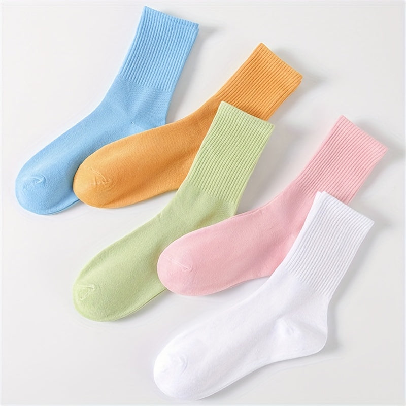 5 Pairs Crew Socks for Women - Casual & Comfy Mid Tube Stockings