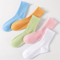 5 Pairs Crew Socks for Women - Casual & Comfy Mid Tube Stockings