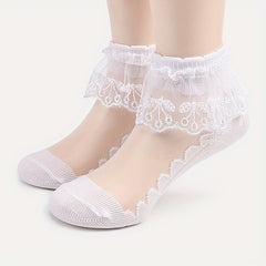 3 Pairs Girls Thin Knee High Socks Mesh Breathable Lace Children's Socks
