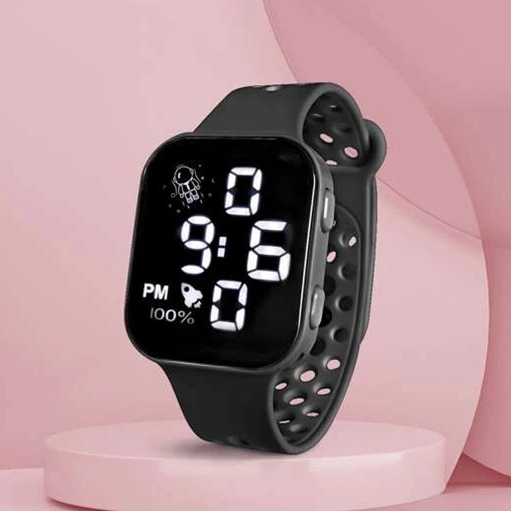 Unisex Kids Digital Watch Clear Display Silicone Band Electronic Wristwatch