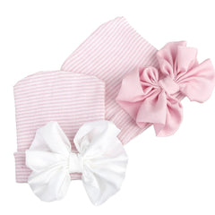 Baby Girls Bow Knit Striped Cap Elastic Thermal Beanie