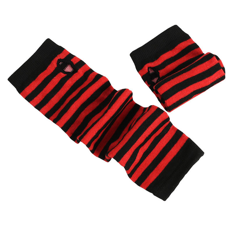 Knitted Striped Fingerless Elbow Gloves Warmer For Christmas Party