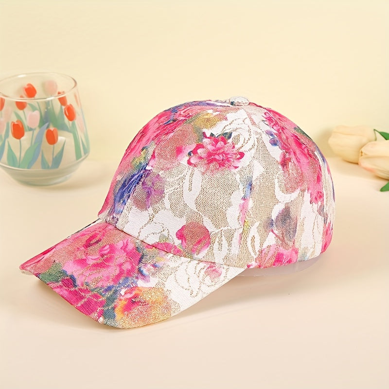 Pink Glitter Flower Baseball Cap Embroidered Sun Hat Adjustable Dad Hat Women