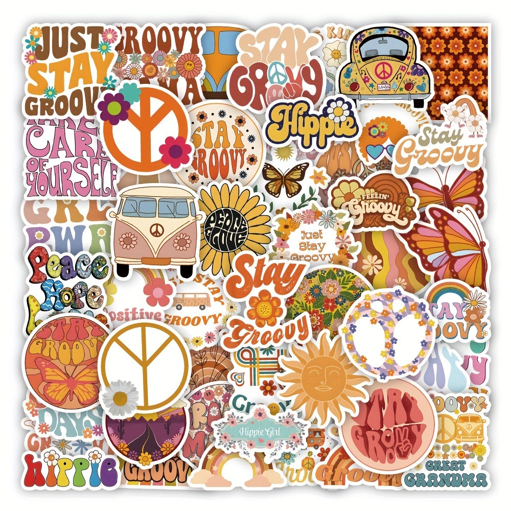 50Pcs Hippie Stickers Preppy Sticker Packs Hippy Party Decor...