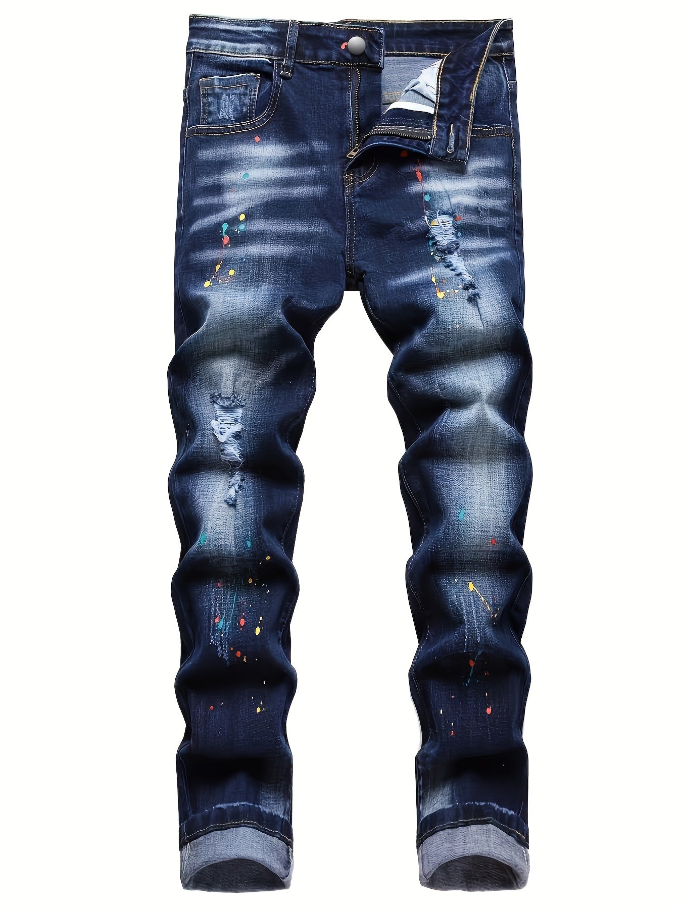 Slim Fit Ripped Jeans Men's Casual Street Style Distressed Denim Pants