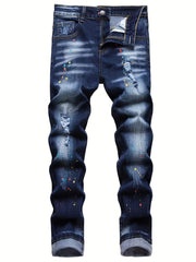 Slim Fit Ripped Jeans Men's Casual Street Style Distressed Denim Pants