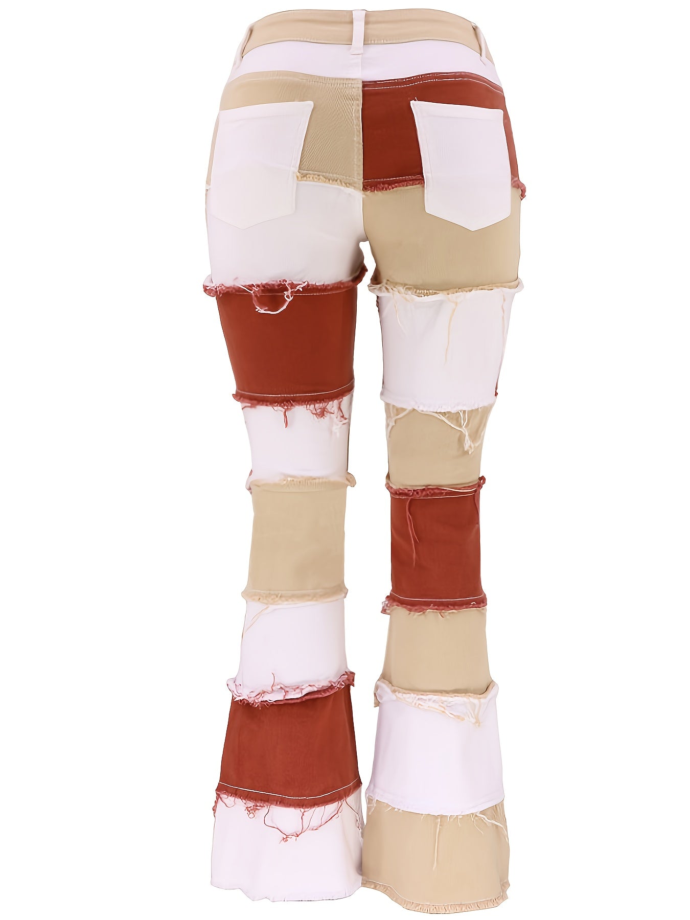 Colorblock Bell Bottom Jeans Wide Legs Raw Trim Pants