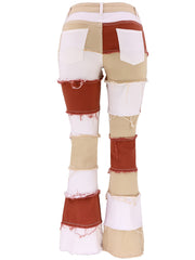 Colorblock Bell Bottom Jeans Wide Legs Raw Trim Pants