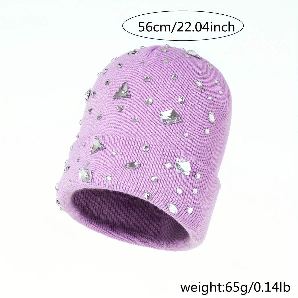 Purple Rhinestone Decor Beanie Knit Hat
