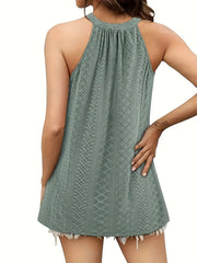 Eyelet Halter Neck Top Sleeveless Summer Casual
