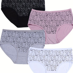 4 Pack Plus Size Boho Panties Set Women's Plus Paisley Print Underwear