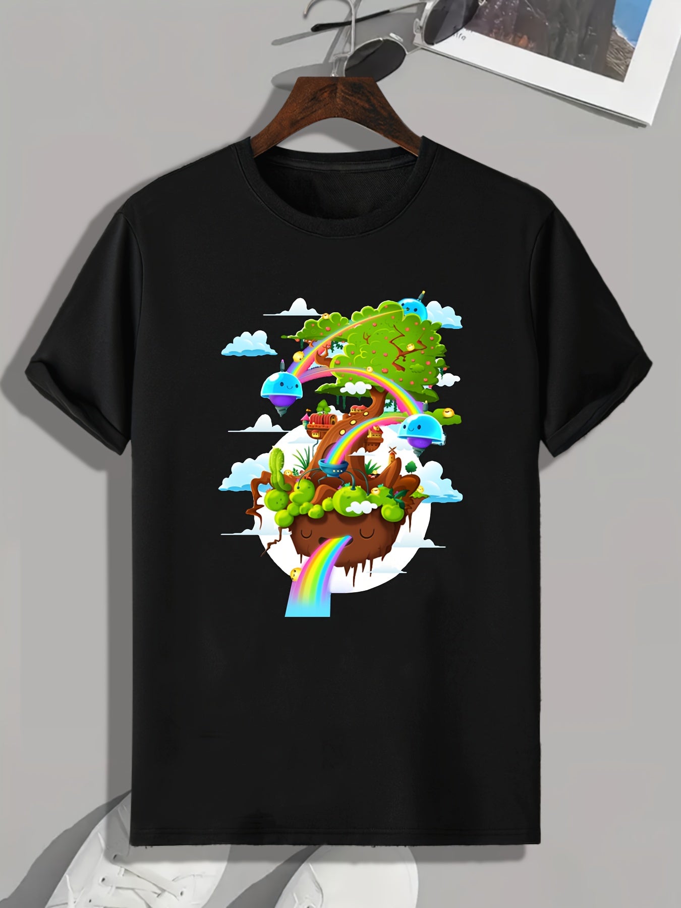 Green Trees Print Men's Graphic T-shirt for Summer
