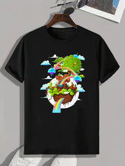 Green Trees Print Men's Graphic T-shirt for Summer