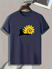 Snail Pattern Print Men's Comfy Sports T Shirt Graphic Tee