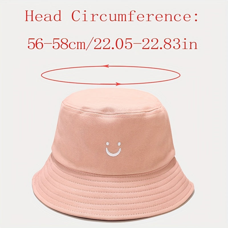 Unisex Smile Embroidery Sunshade Bucket Hat for Outdoor Travel