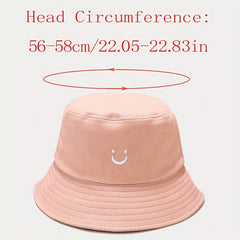 Unisex Smile Embroidery Sunshade Bucket Hat for Outdoor Travel