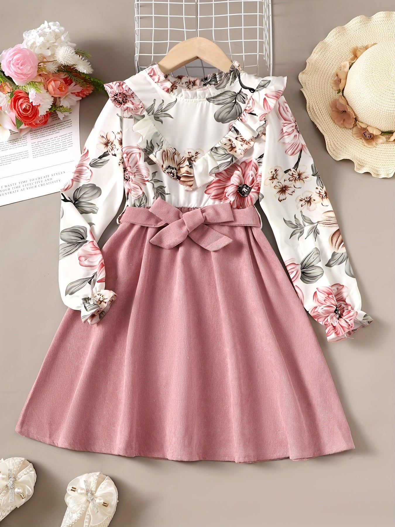Boho Floral Ruffle Collar Long Sleeve Dress For Party Going Out