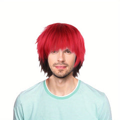 Men's 12 Inch Red Gradient Anime Dress Up Wig Cosplay Synthetic Fiber Wig
