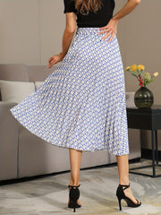 Geometric Print Pleated Skirt Elastic Waist Spring Summer Women's Clothing
